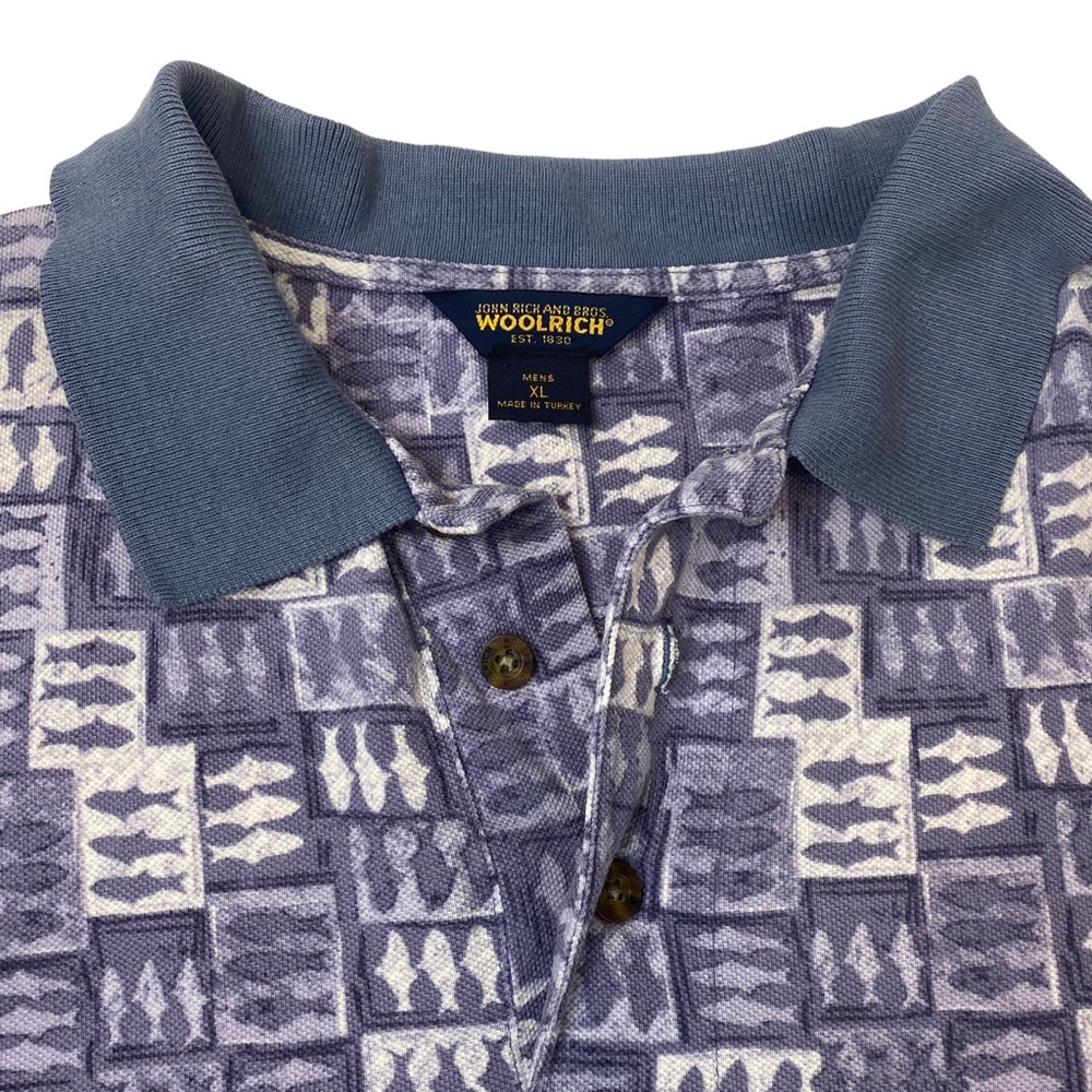 Vintage Woolrich Amethyst Polo Fish Batik Style Print Size XL
